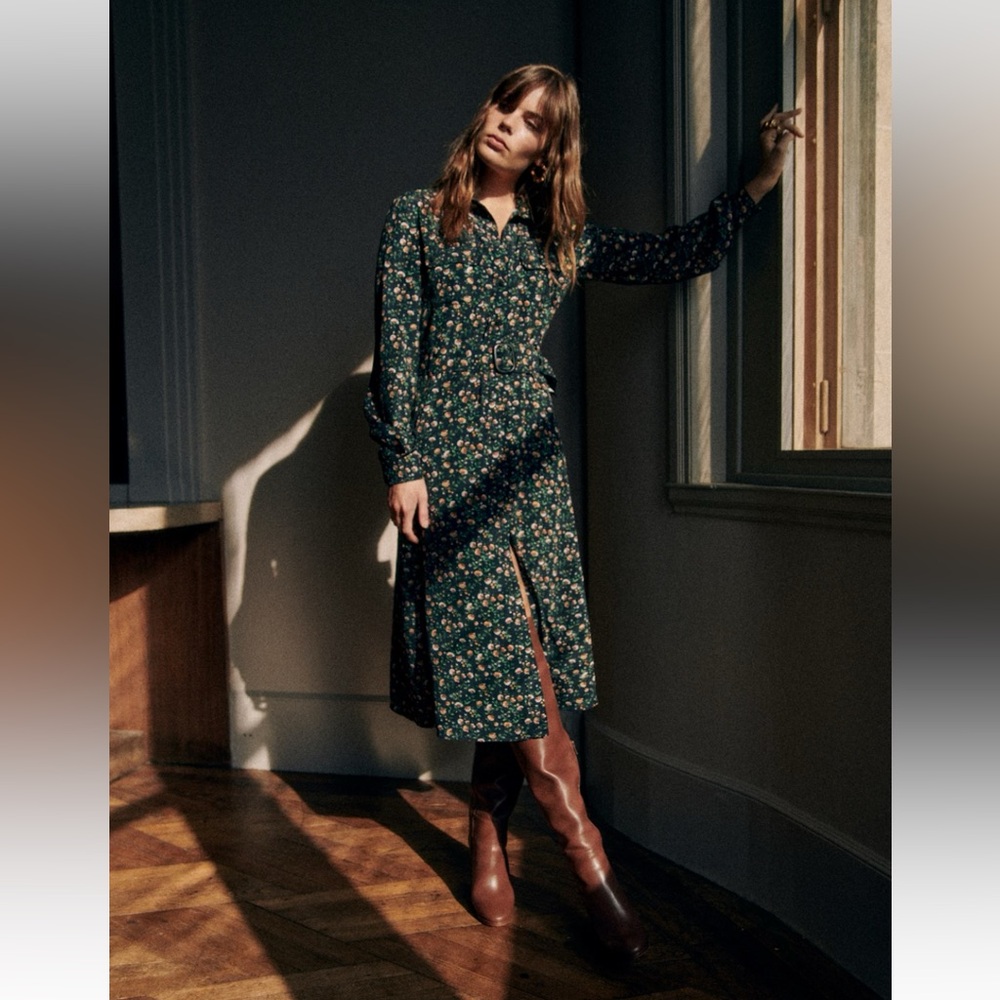 Sezane Tea Dress Navy Miranda Print - Size 6. Excellent used condition